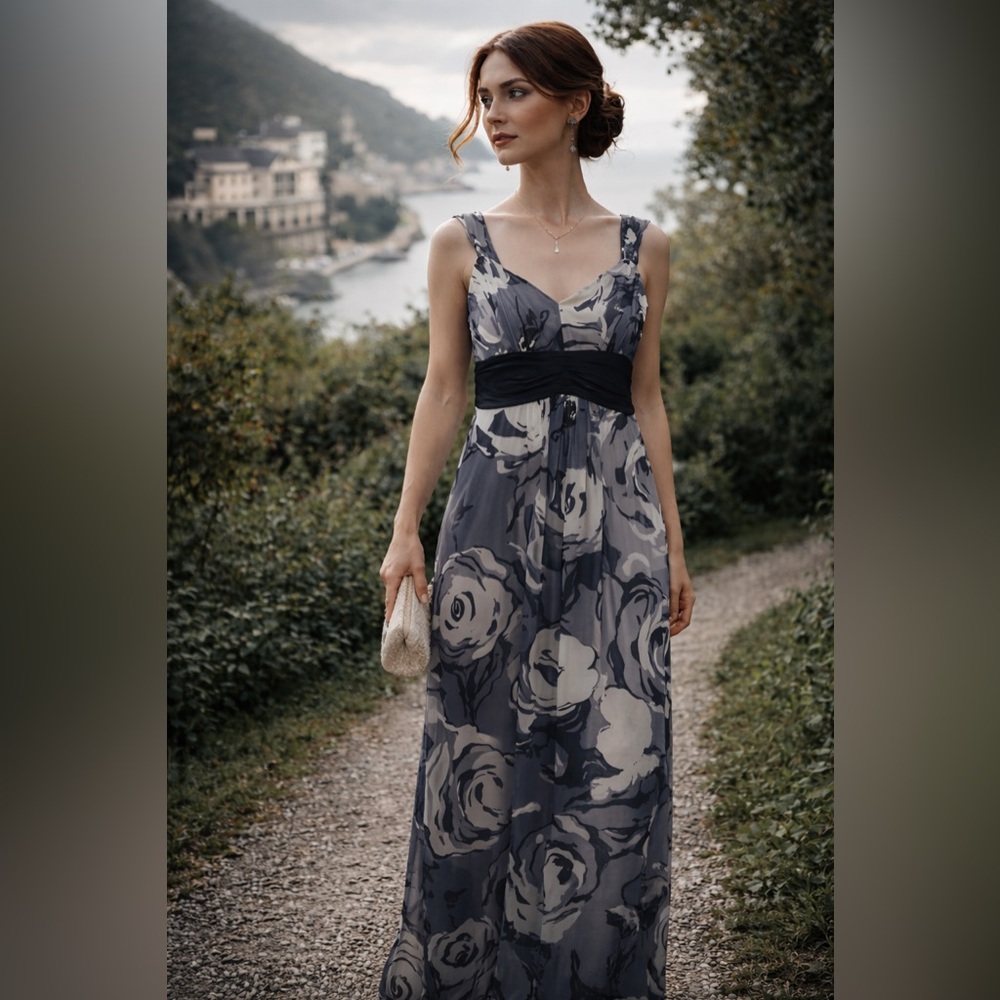 Ann Taylor 100% Silk Floral Maxi Dress dark Romantic whimsi classic elegance - Picture 10 of 10